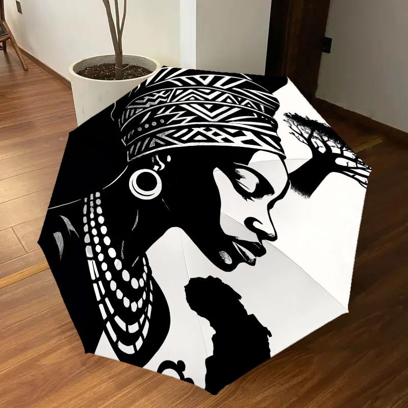 1PC African culture Umbrella-8-Rib Reinforced Portable Folding Travel Suitable for All Seasons Outdoor Daily Use Is an Ideal Choice -F331
