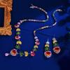 Trendy Rainbow Luxury Necklace Earrings Set Color Zircon Peach Heart Set Chain Dress Wedding Dress Accessories