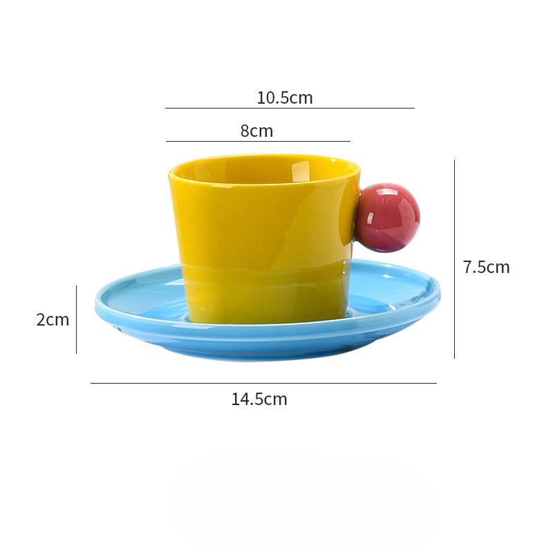 Contrast Colored Meatball Cups and Saucer Set Ceramic Cup Exquisite Coffee Cup Underglaze Colored Water Cup Super Cute Cup