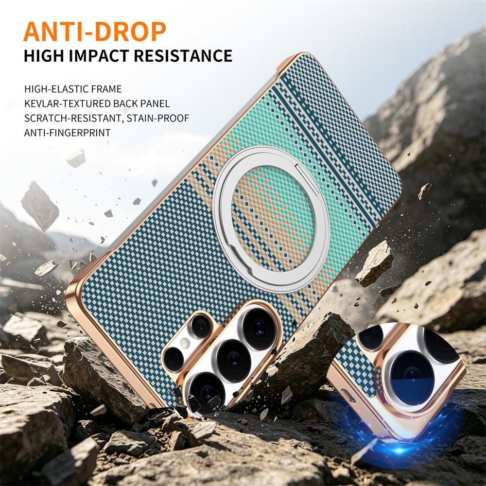 Luxury Carbon Fiber Fold Magnetic Stand Bracket For Magsafe Case For Samsung Galaxy S26 S25 S24 S23 Ultra Shockproof Back Cover