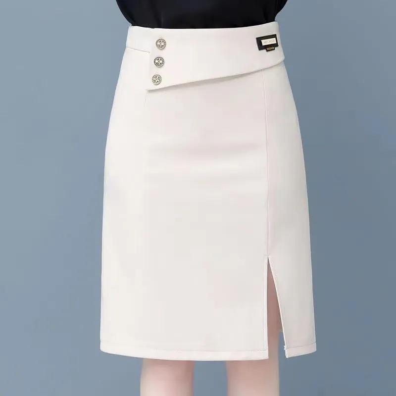 Women's Spring and Summer Solid Color High-waisted Split Half-body Skirt Elegant Commuter Package Hip A-line Skirt