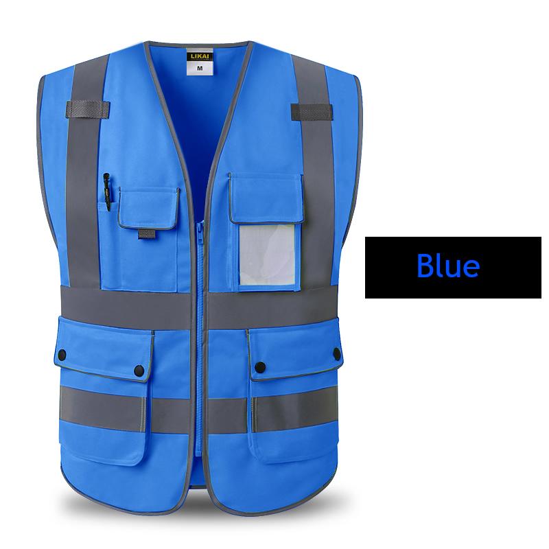 High Visibility Reflective Safety Vest Zipper Front Vest With Reflective Strips Construction Workwear Safety Reflective Vest L-chest 116cm синий