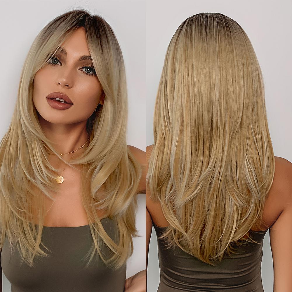 Long Straight Synthetic Wig with Bangs Dark Black Gray Hair Wigs for Women Cosplay Natural Hair Heat Resistant Layered Wigs