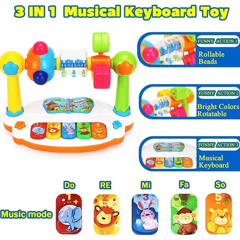 Baby Piano Toys Kids Rotating Music Piano Keyboard with Light Sound  Musical Toys for Toddlers Early Educational Music Toy Gifts