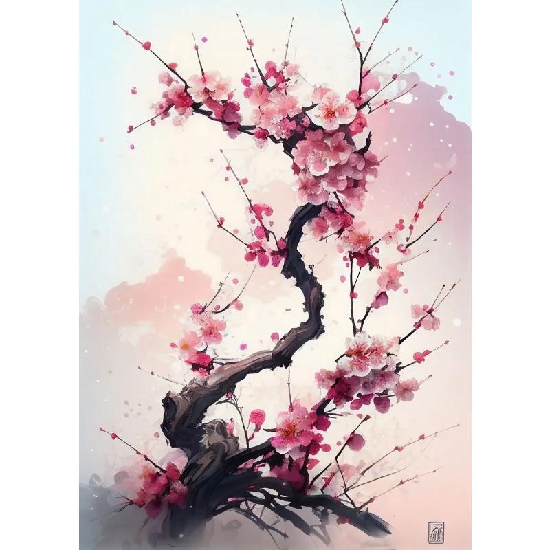 Japońska Różowa Sakura Akwarela Kwiat Wiśni Plakat Druk Płótno Obraz Malarstwo Ścienne Obrazy do Salonu Wystrój Domu