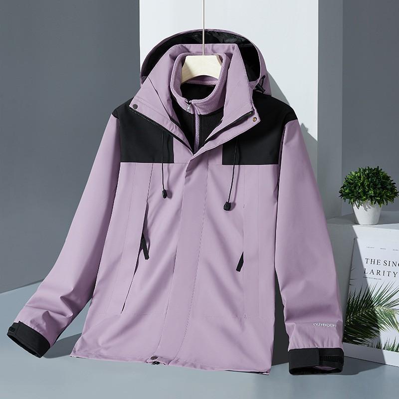 3-in-1 Outdoor Jacket 2-in-1 Detachable Hooded Windproof Waterproof Breathable Fleece Lined Hiking Coat Unisex