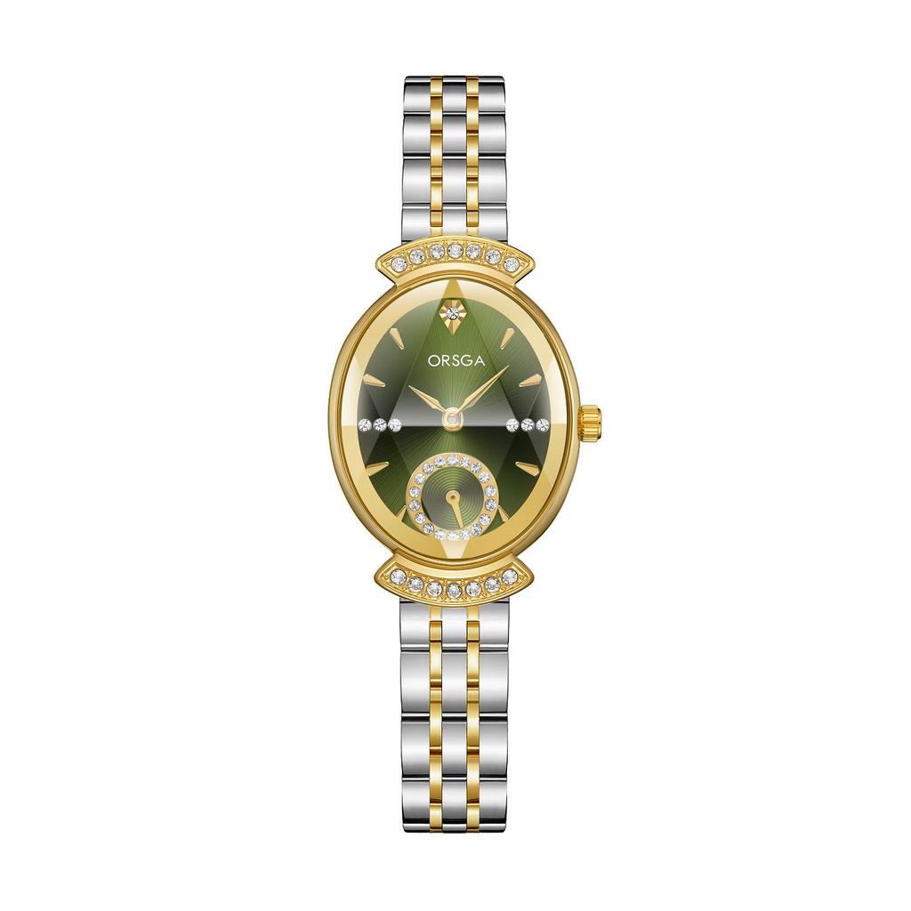 ORSGA Women's Oval Diamond-set Fashion Watch with Prismatic Mirror and Quartz Movement