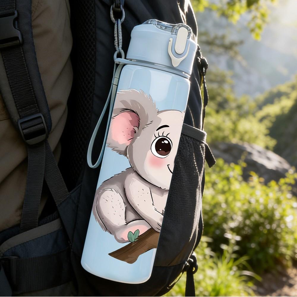 1PC Cute Koala On Eucalyptus Branch Print 750ml Color Plastic Sports Water Bottle Leakproof Flip Straw Lid Suitable for Sports Office Home Use