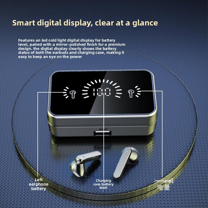 QUEED S20 Bluetooth Headphones with Mirror Surface, Digital Display, TWS Touch Semi-in-ear Wireless Headphones