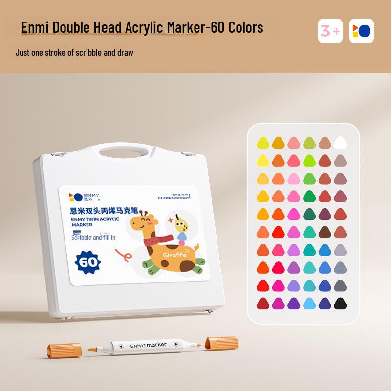 Enmi Washable Double-Headed Acrylic Marker Pen for Kids, Stackable Colors, Non-Transparent, Ideal for Primary School Students