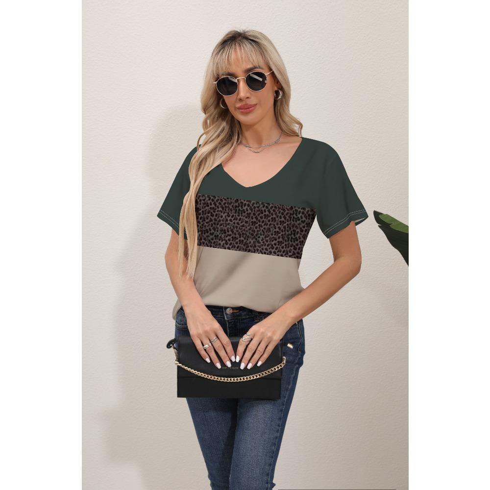 Women's T-shirts Summer Gradient Graphics Tops V Neck Fashion Female Vintage Clothing Floral Print