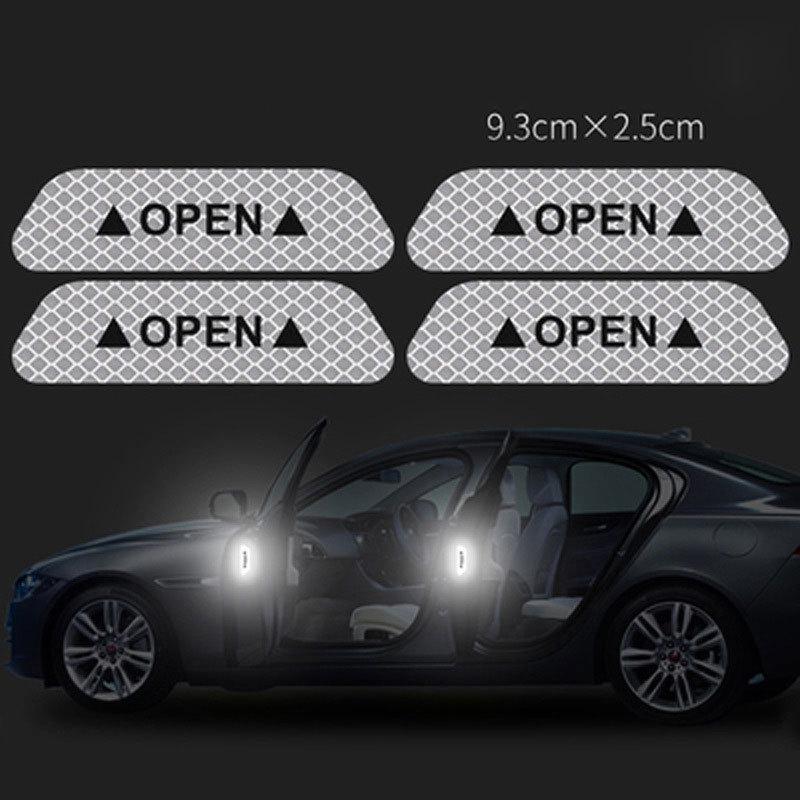 

4PCS Автомобільні двері ВІДКРИТИ Наклейка Світловідбиваюча стрічка Безпека Попередження Наклейка Стійкий до подряпин Запобігання ударам срібний/білий