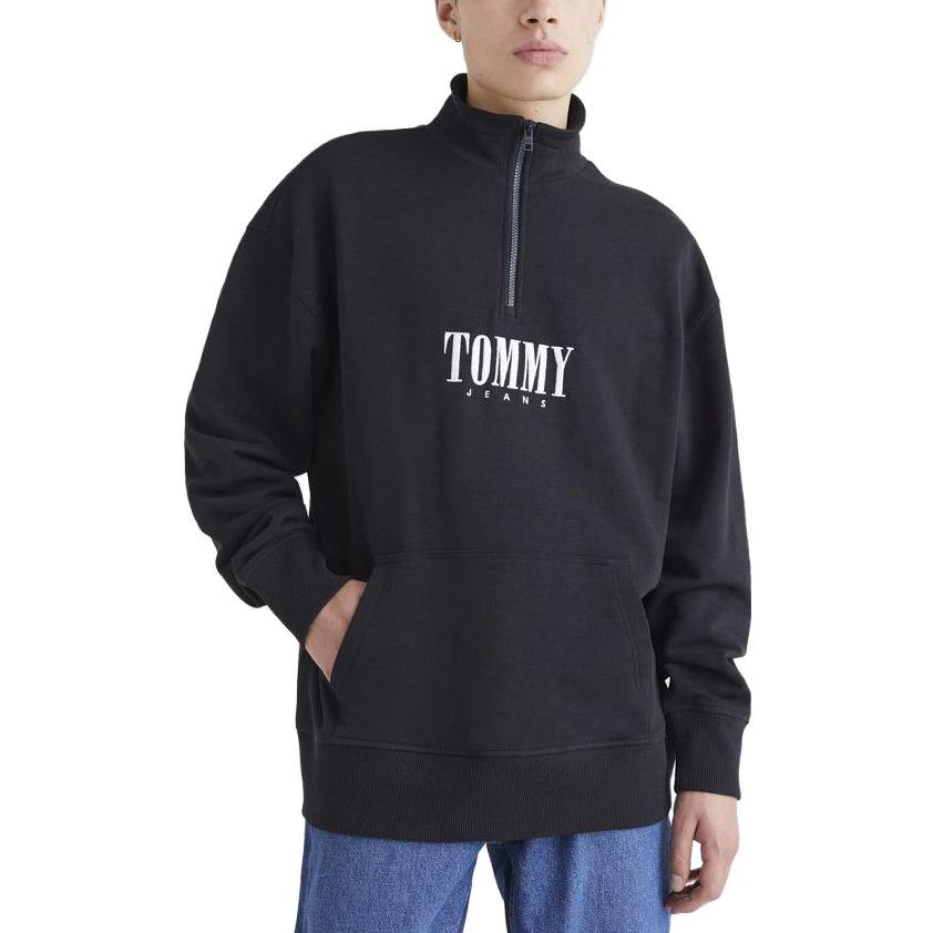Tommy Hilfiger Letter Print Half-Zip Sweatshirt Men Sweatshirts Black DM0DM15021-BDS