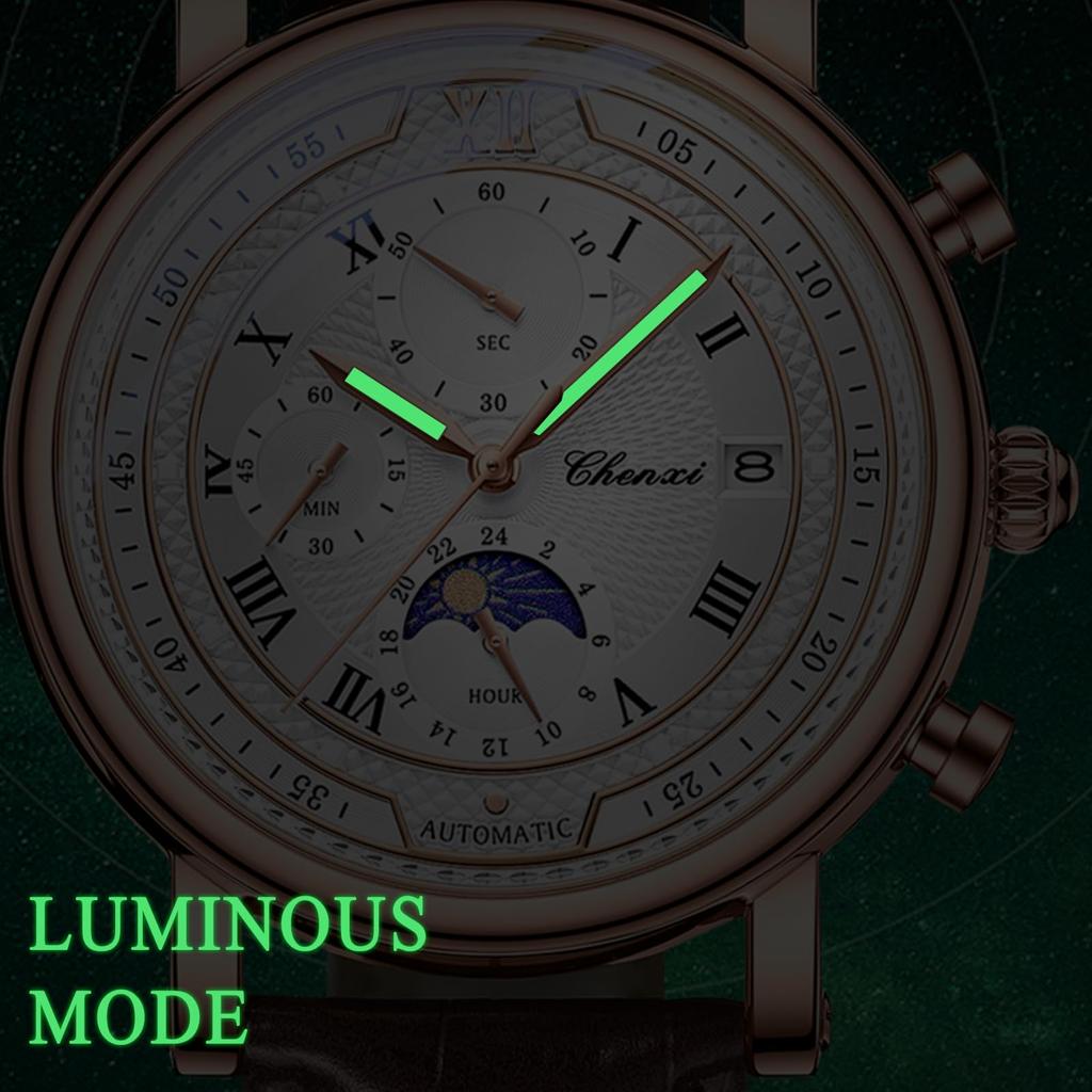 Leather Water Quartz Large Calendar White Black Silver Fashionable Gift for Birthday Men's Wristwatch, Strap, Three-Eye Design, Resistant, Luminous,