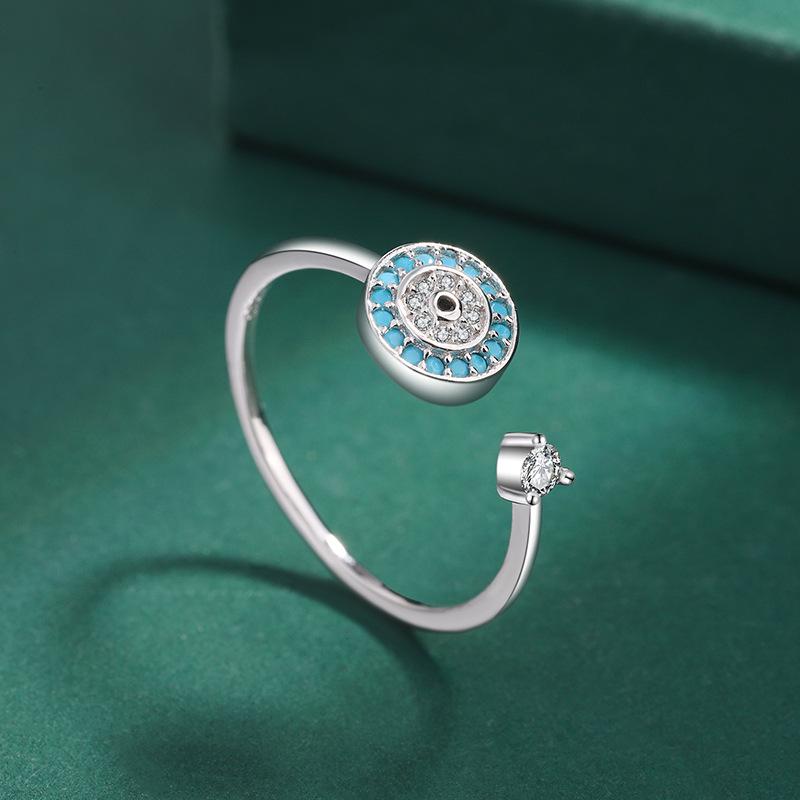 S925 Sterling Silver Devil's Eye Rotating Adjustable Ring for Men and Women