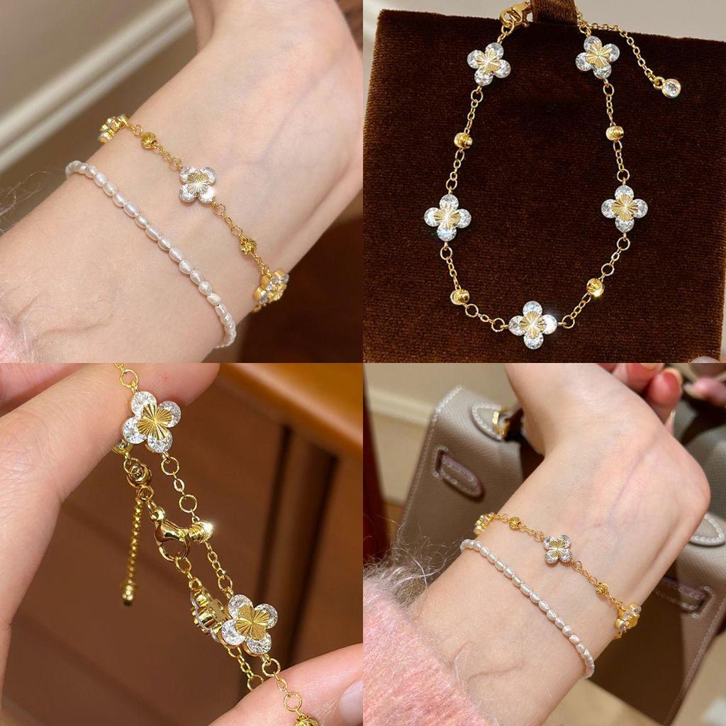 French Zircon Flower Geometric Bracelet - Retro, Luxurious Women's Fashion Bangle