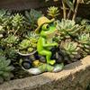 Garden Accessories for Plant Pots Cycling Frog Figurine, Creative Flowerpot, Resin Statue, Weather Resistant Charming Tabletop Decor Succulents