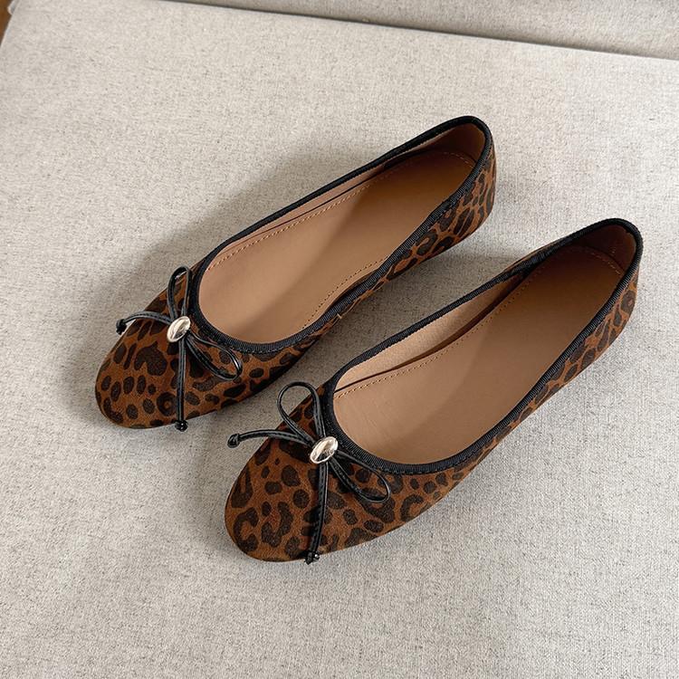 

Chao soft~ bow ballet flats women s 2025 spring new round head single shoes light mouth versatile ladyshoes 39 цветной печати леопарда