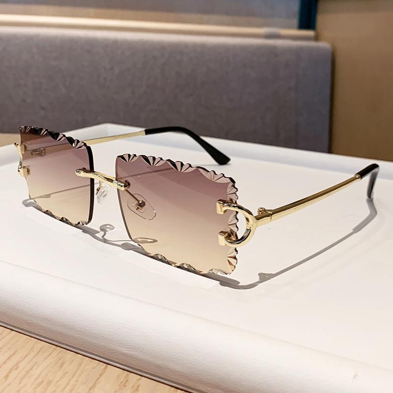Kajia new sunglasses metal frame toothed pattern lenses square rimless glasses men's and women's big-name flat glasses