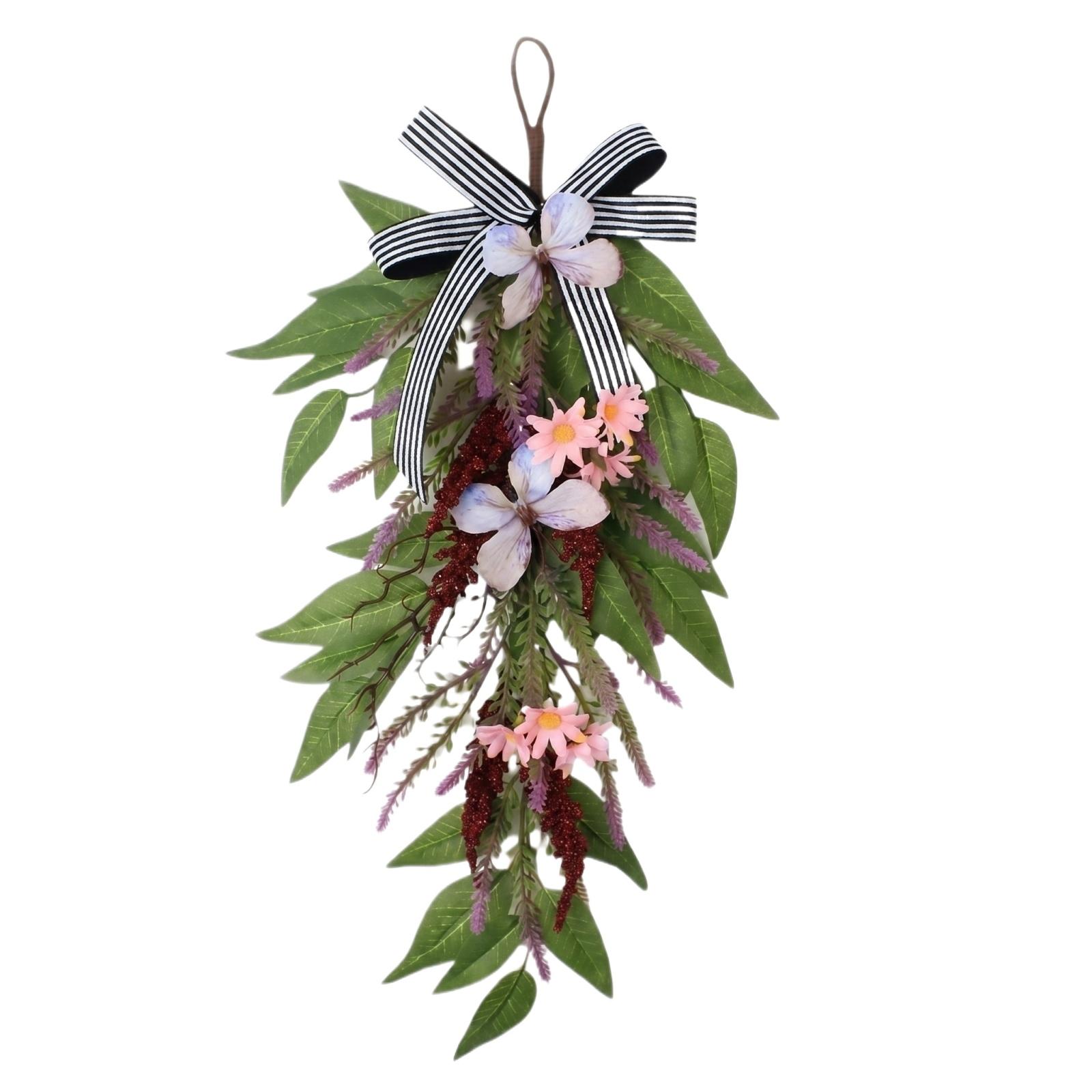 

Artificial Hanging Floral Swag with Bow Decorative Wall Arrangement Faux Leaves and Flowers for Home Decor One Size