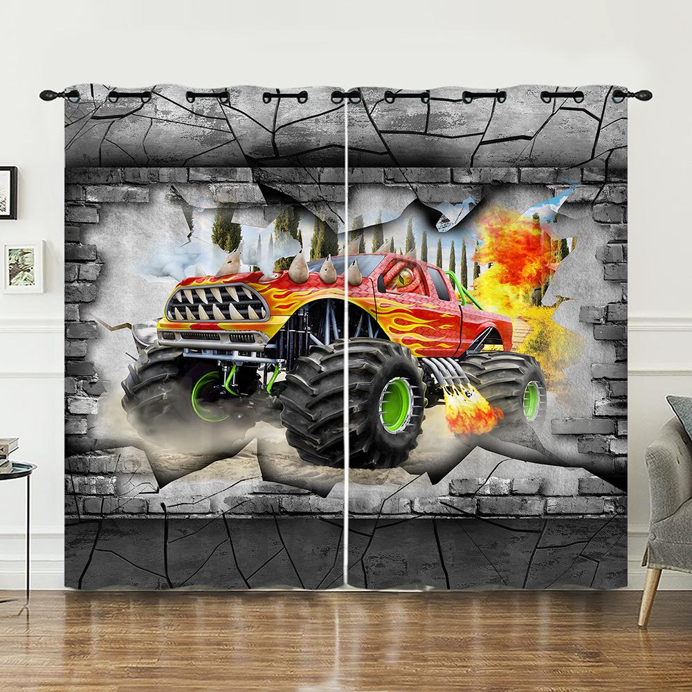 Curtains Locomotive Truck Decoration Sunshade Digital Printing Curtain Blackout No Punching Bedroom