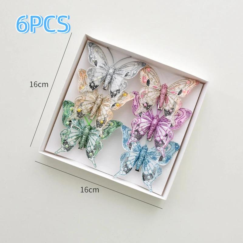 Christmas Decoration Butterfly Hairpin 3/6PCS - Simulation Double Colored Sequins Tree Pendant & Bridal Party Decor Accessory