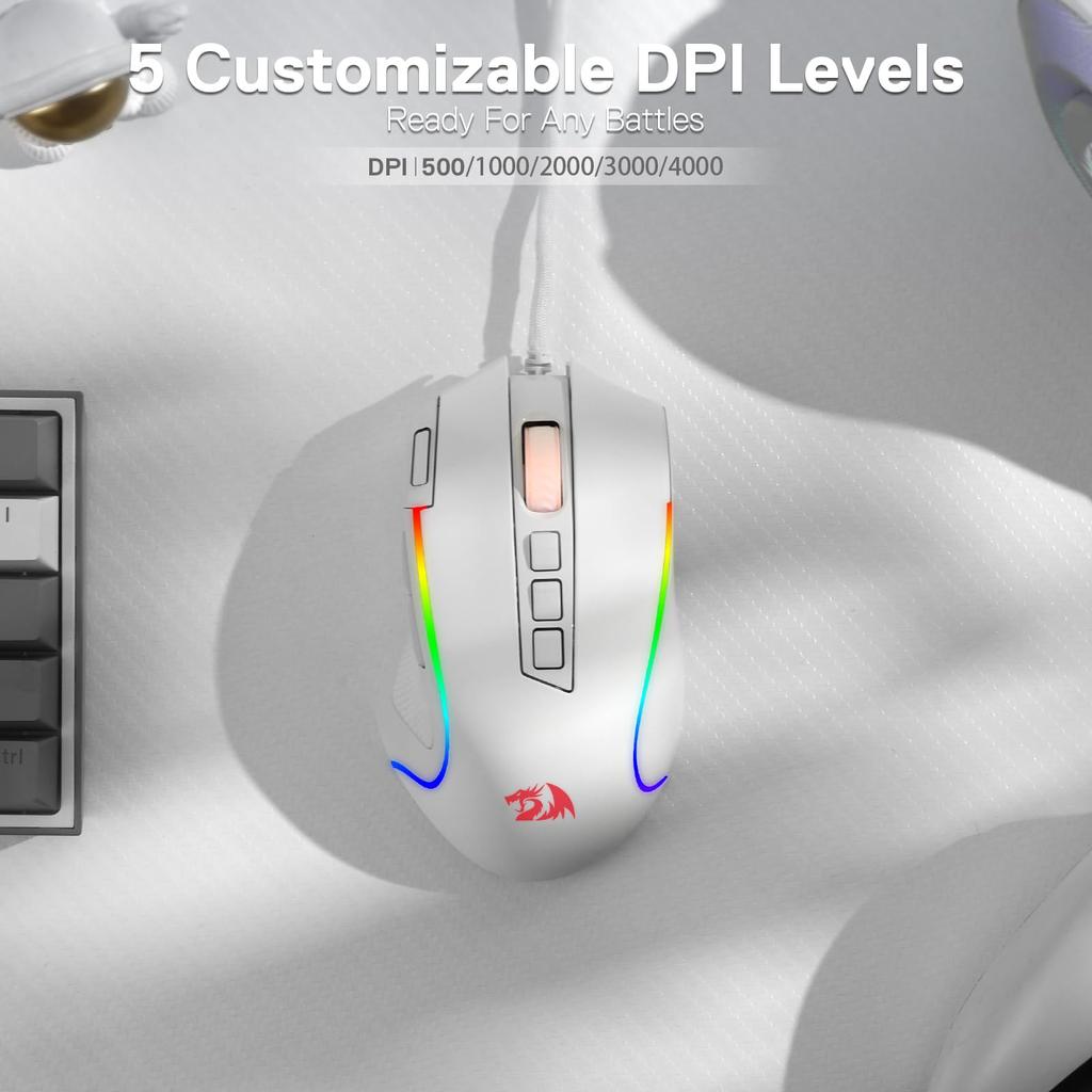 Redragon M612 Predator RGB Gaming Mouse 8000 DPI Wired Optical Mouse with 11 Programmable Buttons and 5 Backlight Modes Software DIY Keybind Rapid