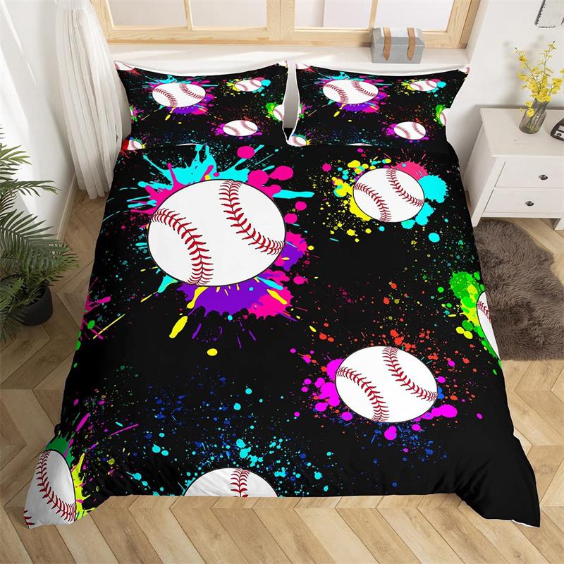 Baseball Duvet Cover King Size Polyester Sports Theme Bedding Set For Baseball Lovers Boys Girls