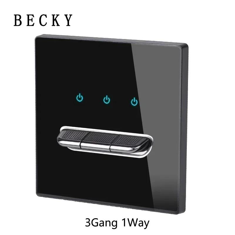 Black Tempered Glass Wall Switch Panel Led European 16a Socket Retro Toggle Light Switch Eu Uk Standard 2usb Socket 1Gang-4gang