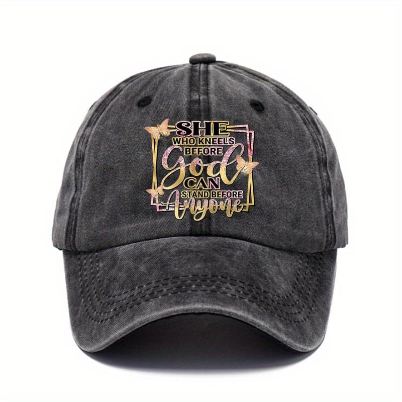 She Who Kneels Before God Christian Quote Baseball Cap Distressed Adjustable Outdoor Sports Cap