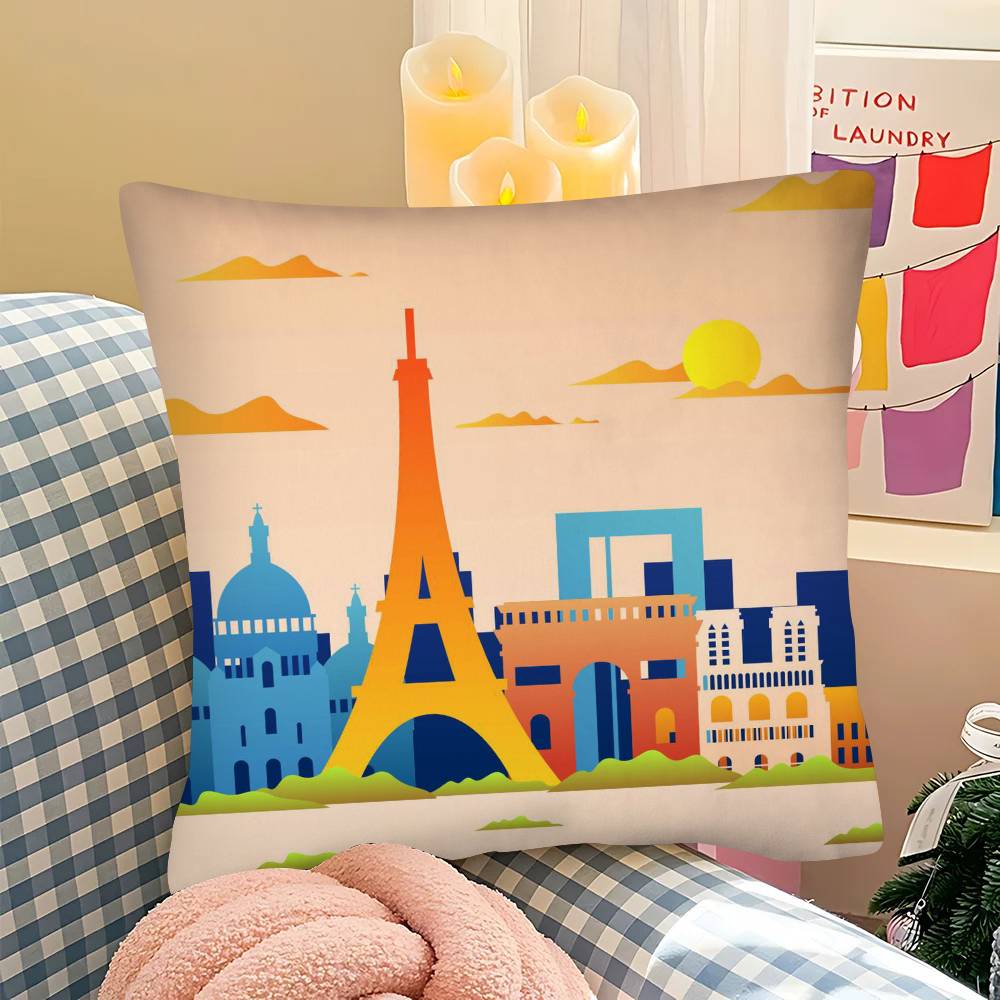 1 Stück Weltstädte Reise Rom Sydney Paris Dubai Kissenbezug Mode Quadratischer Kissenbezug Schlafzimmer Sofa Raum Ins Dekoration Freizeit