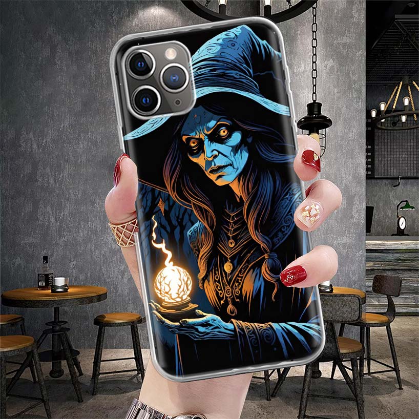 Halloween Moon Witch Horror Soft Phone Case For IPhone 11 17 Air 16E 16 Pro Max 15 + 14 Plus 13 Mini 12 Apple 7 SE 8 Fundas Coqu