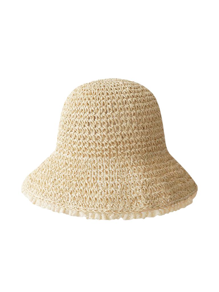 Summer Lace Brim Straw Hat Handmade Weave Hollow Foldable Sun Panama Casual UV Sunscreen Beach Cap Korea Fashion Foldable Bucket