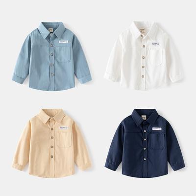 Boys Solid Color Long Sleeve Shirt Casual Button Down Collared Top Soft Cotton Spring Autumn Clothing for Toddler and Kids