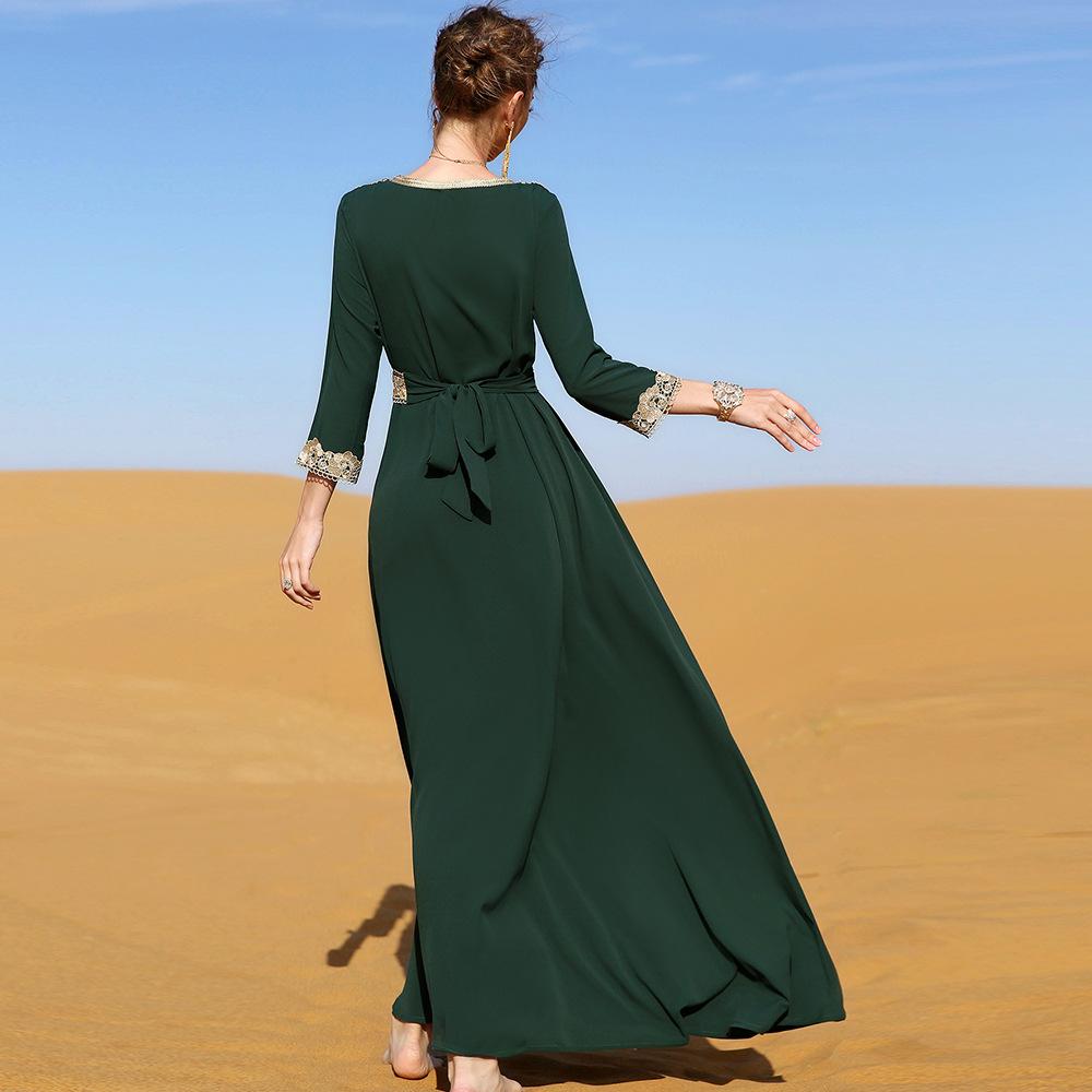 Women's Clothing Dark Green Embroidered Lace Long Sleeve Slim Fit Muslim  Dress Buy cheaply on Joom