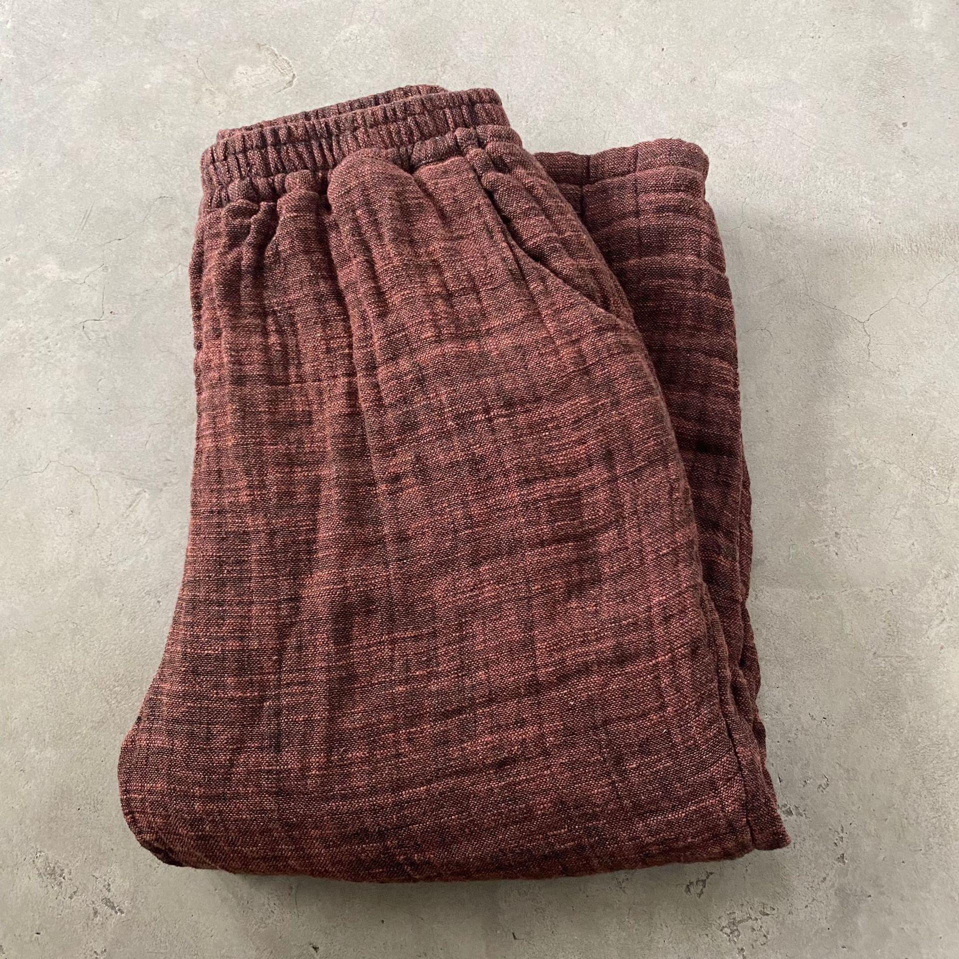 

Johnature Women Vintage Pants Solid Color Elastic Waist Winter Casual Thick Soft Women Warm Long Pants One Size