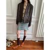 Women's Semi-Vegetable Tanned Sheepskin Short Leather Jacket