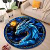 Multiple Sizes Blue Dragon, Starry Background Print Round Carpet Living Room Bedroom Table Chair Sofa Decorative Carpet
