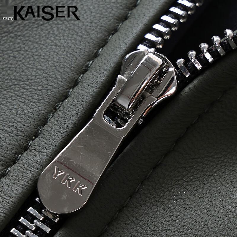 KAISER Men's Stand Collar Genuine Sheepskin Leather Motorcycle Jacket