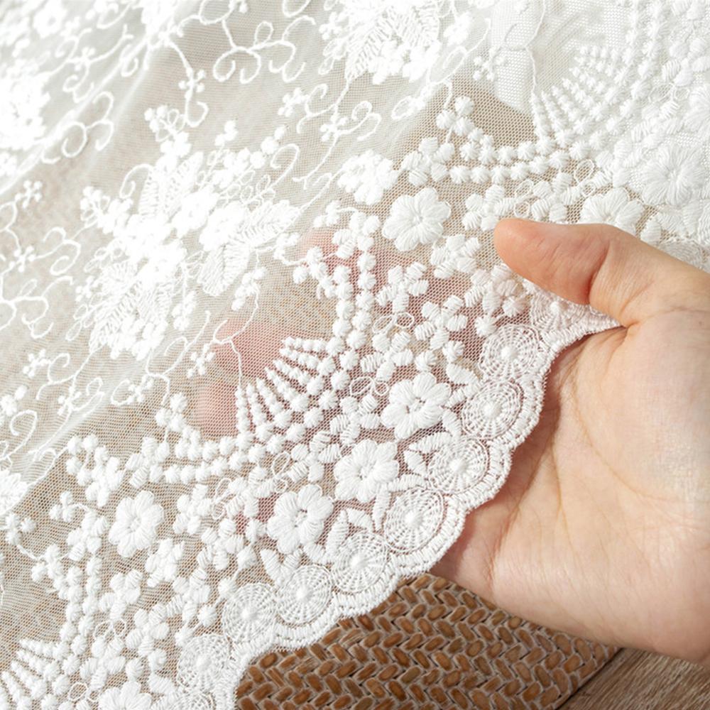 White Beige Lace Table Runner Embroidery Cotton Lace Fabric Table Cover Floral Lace Table Runner Vintage Wedding Tea Party Decor