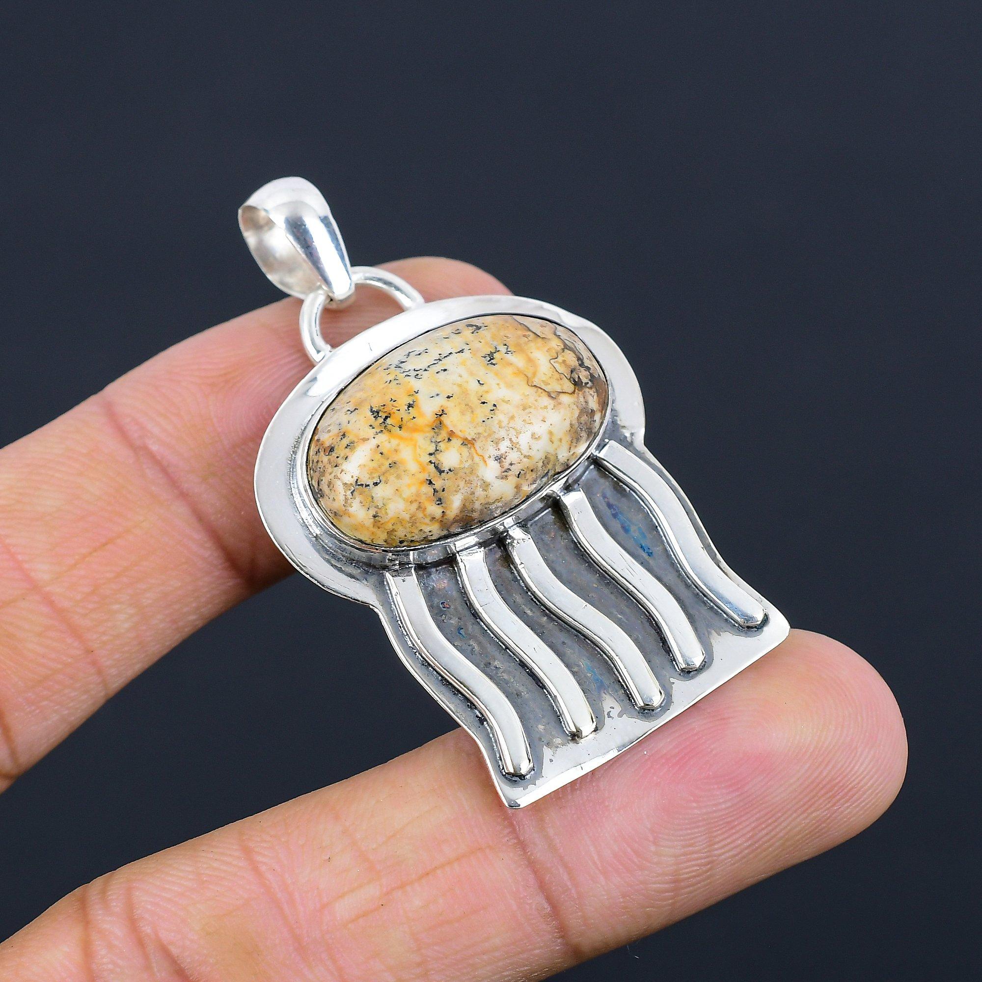 Sterling Silver Oval Natural Picture Jasper Handmade Wedding Birthday Pendant