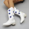2025 New European and American Embroidered Pointed Mid Barrel Versatile Knight Boots Star Color Coarse Heel