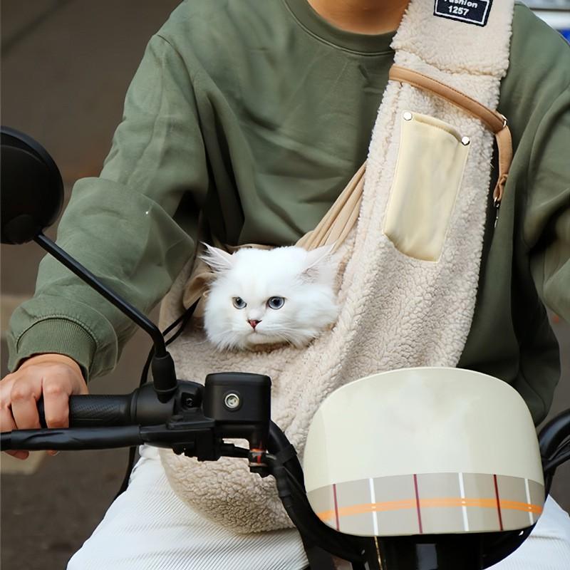 Portable Pet Carrier Bag Cats Small Dogs Up To 6kg Fleece Lined Warm Chest Harness Crossbody Winter Use