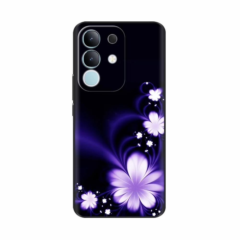 For Vivo Y29 4G Black Back Cover Fashion Flower Butterfly Painting Case Soft TPU Silicone Fundas For Vivo Y29 4G Protect Cover