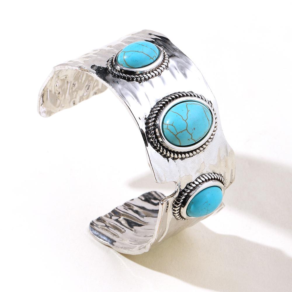 Multi Type Inlaid Imitation Turquoise Alloy Cuff Bracelet for Women New Fashion Bohemian C Shape Open Bangle Jewelry Accessories