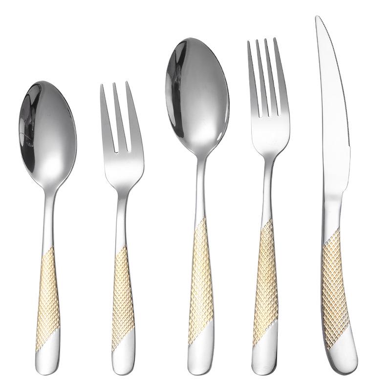 Gilded Star Diamond Stainless Steel Tableware Set: Steak Knife, Fork, Spoon, and Teaspoon