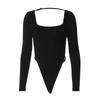 European and American women's clothing autumn hottie backless strap square collar slim fashion long sleeve sexy onesie women