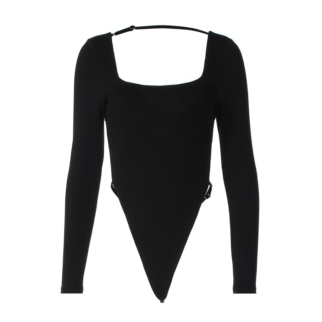European and American women's clothing autumn hottie backless strap square collar slim fashion long sleeve sexy onesie women