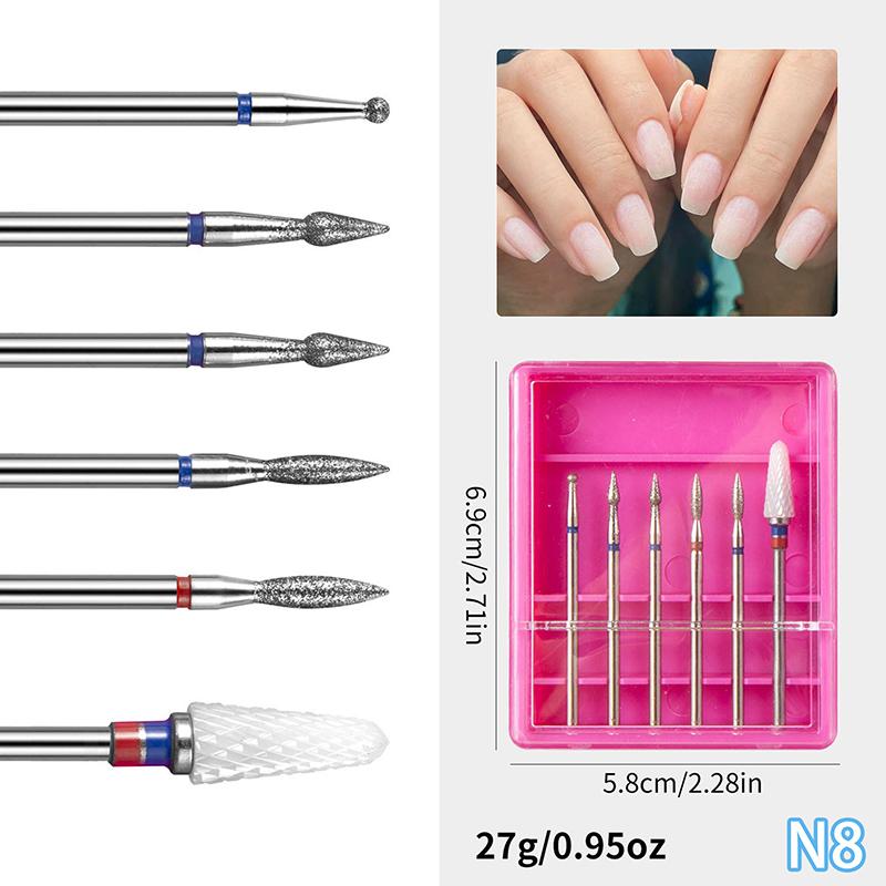 

6 шт./коробка Кварцевый алмазный песок Пилки для ногтей Сверло для кутикулы Полировочная насадка Головка для шлифовки ногтей Электрический маникюрный набор Инструменты для нейл-арта