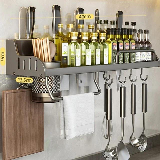 

Multifunctional Kitchen Storage Rack Wall Spice Rack Utensil Holder Cutting Board Stand for Seasoning Bottle Organizing